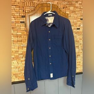 Abercrombie & Fitch Navy Muscle Flannel plaid inside button down sz XL